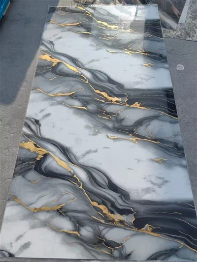 PVC Marble Sheet Nrog UV Txheej Rau Chav Dej lossis TV Phab Ntsa Kho Kom Zoo Nkauj